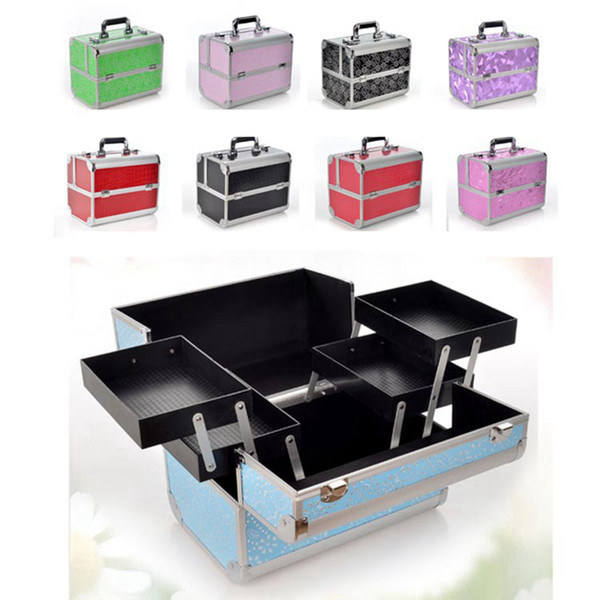 Aluminium Alloy Make Up Box Professional Makeup Beauty Cosmetic Bag Multi Tiers Lockable Jewelry Box Make Up Tools LJJR932