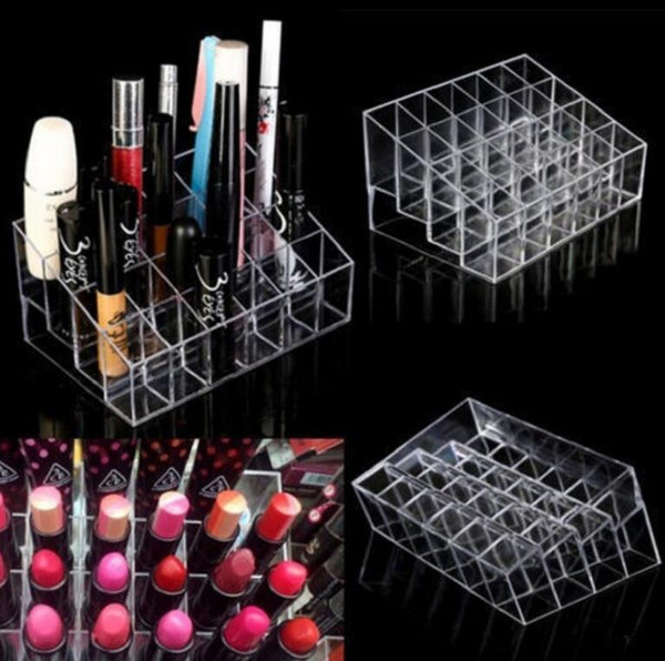 Clear Acrylic 24 Lipstick Holder Display Stand Cosmetic Organizer Makeup Case makeup organizer e Display Stand Rack Holder KKA2379