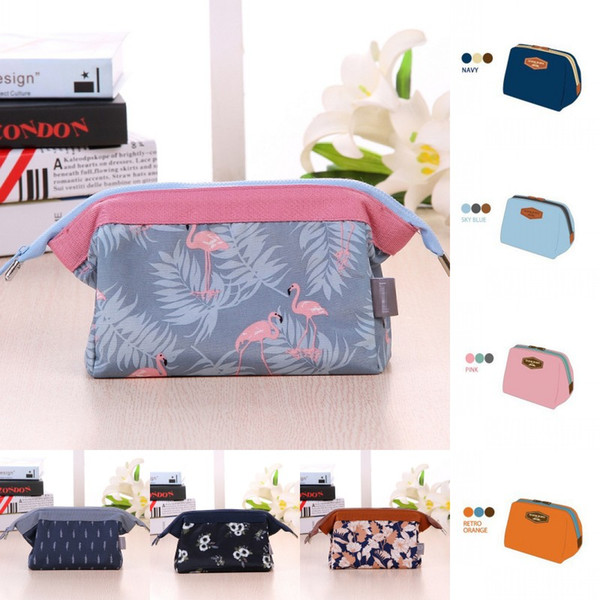 Women Solid Color Key Card Earphone Cosmetic Bag With Zipper Flamingo Large Storage Cartoon Travel Cosmetic Bag