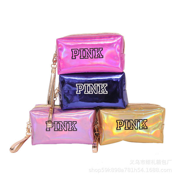 PINK Laser Cosmetic Bag Waterproof Makeup Bags Women Laser Flash Diamond Leather Bags DHL Shipping