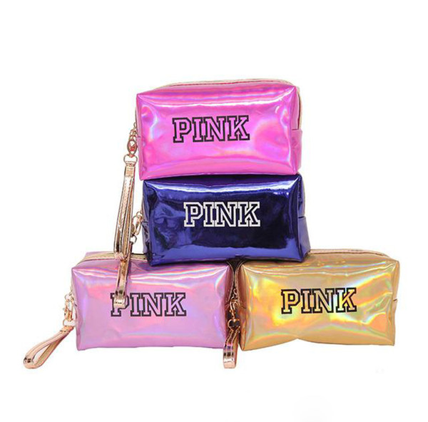 WOMEN pink Laser Cosmetic Bag Makeup Organizers Beauty Necessaries Case Storage Sequin Travel Make Up bag Big Kids Bags