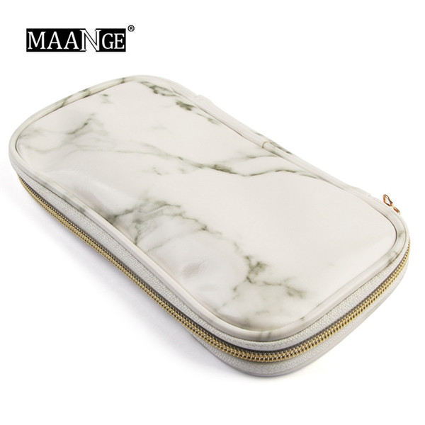 MAANGE Marbling PU Brush Bag Makeup Case Marble Cosmetic Handbag Pouch Beauty Make Up Brush Holder Zipper Tool Not Include Brush