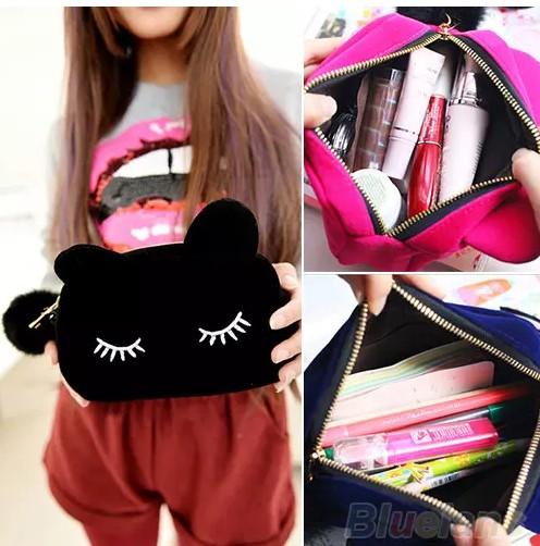 Portable Cartoon Cat Coin Storage Makeup Cosmetic Make Up Organizer Bag Box Case Women Men Casual Travel Bag Handbag SPO2024