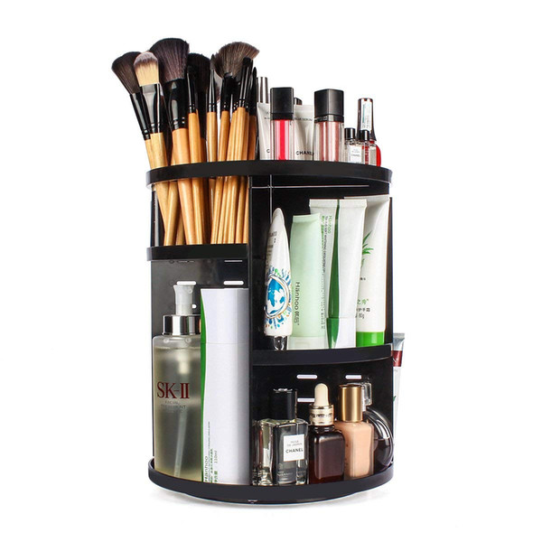 360 Rotating Makeup Organizer, DIY Adjustable Makeup Carousel Spinning Holder Storage Rack, Large Make up Caddy Shelf Cosmetics Black