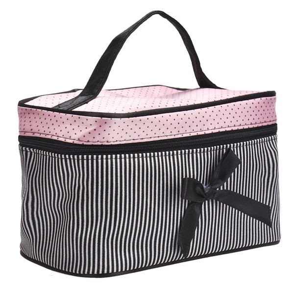 New Cosmetic Bag Bowknot Stripe Makeup Square Storage Box Make Up Organiser Container Pouch/Bag drop shipping S5d