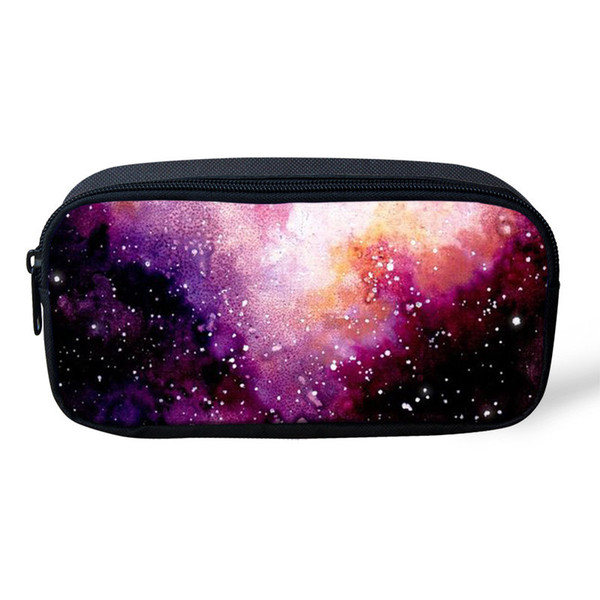 THIKIN Pink Galaxy Women Toiletry Bag Stars Shining Pencil Case For Girls Boys School Pencil Bag Zipper Pouch Purse Wholesale