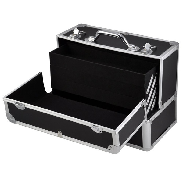 Fashion Large Space Storage Beauty Box Make up Jewelry Cosmetic Vanity Case Cosmetic Box(Black)