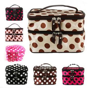 Women Retro Dot Beauty Case Makeup Set Large Cosmetic Tool Storage Toiletry Bag