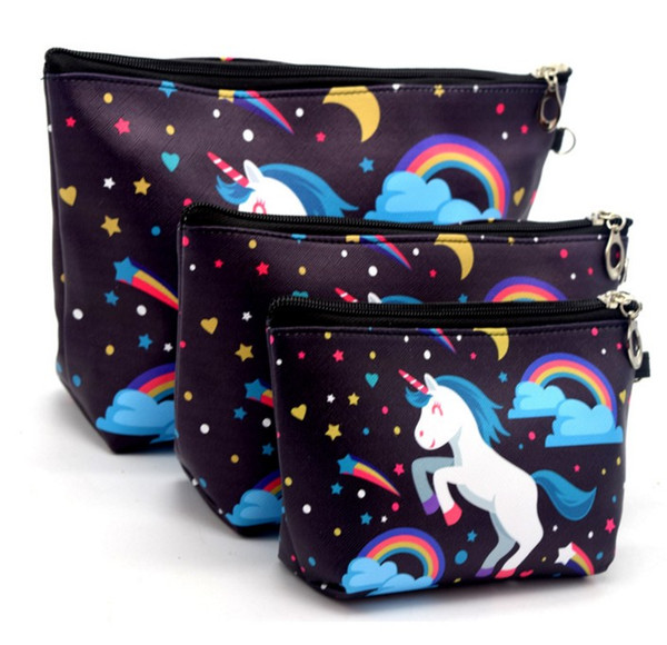 NEW Three piece set Rainbow Unicorn cosmetic bag Waterproof Makeup Bags 19 Styles Women Fashion Bag DHL Free shipping+GIFT