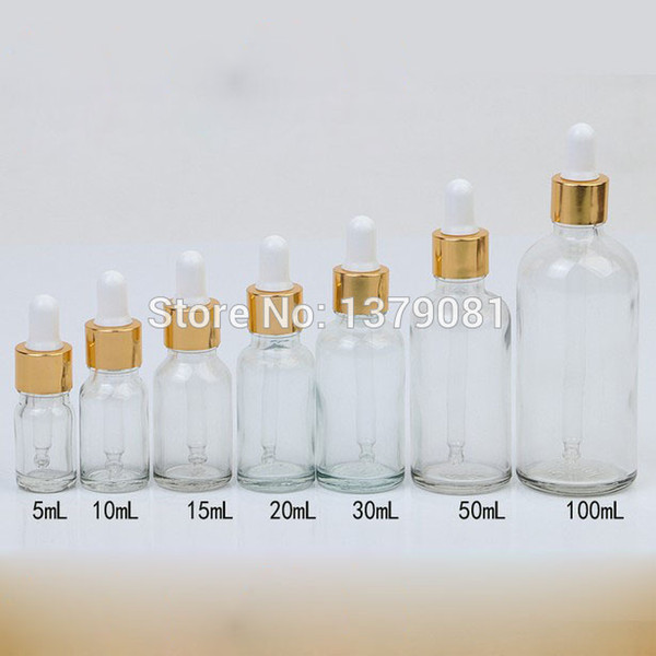 5ml,10ml,15ml,20ml,30ml,50ml,100ml Clear Mini Glass Bottles with Dropper White Rubber DIY Sample Vial Essential Oil Bottle