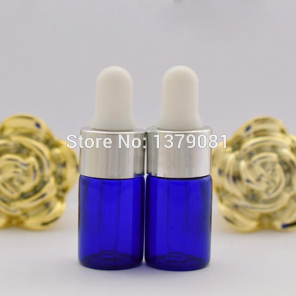 3ML Blue Mini Glass Bottles,3CC Dropper Bottle Sample Vial Essential Oil Bottle With Silver,Gold Rim Tangent Line Free shipping