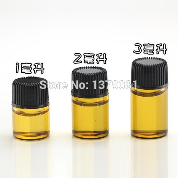 1ML,2ml,3ml Amber Mini Glass Bottle,1CC,2cc,3cc Clear Sample Vial Essential Oil Bottle With Black,White Screw Cap Free shipping