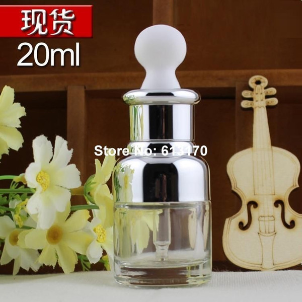 20ML Dropper Glass bottles Empty Pipette Clear Essential Oil vials Silver collar White rubber Cosmetic refilling packing Bottles