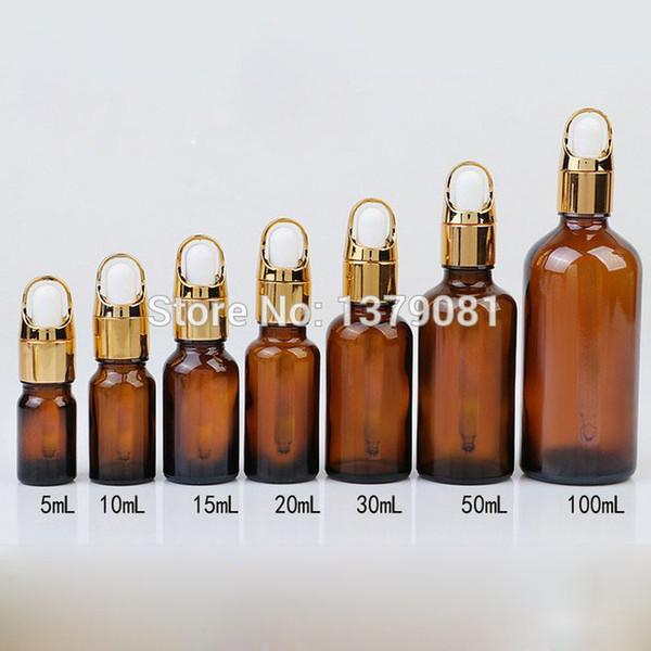 5ml,10ml,15ml,20ml,30ml,50ml,100ml Brown Glass Bottles with Dropper White Rubber DIY Sample Vial Essential Oil Bottle