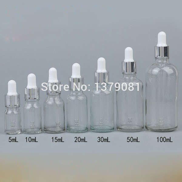 5ml,10ml,15ml,20ml,30ml,50ml,100ml Clear Mini Glass Bottles with Dropper DIY Sample Vial Essential Oil Bottle Silve Rim