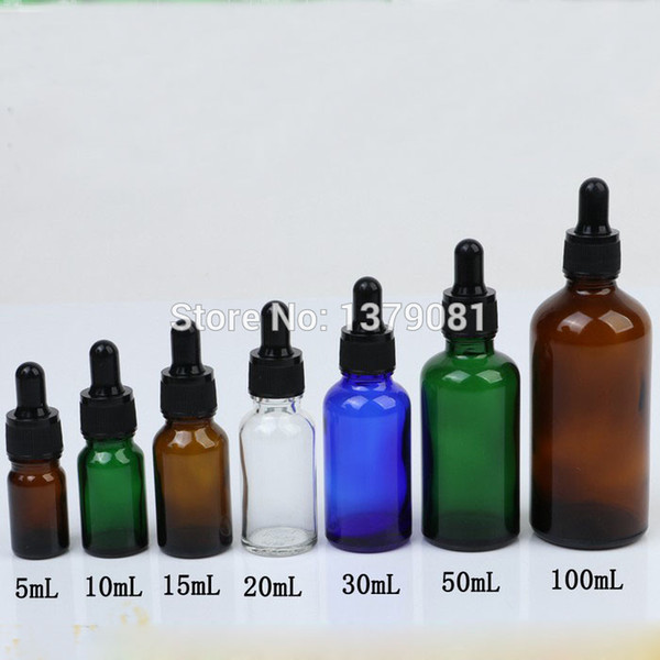 5ml,10ml,15ml,20ml,30ml,50ml,100ml Amber,Clear,Blue,Green Mini Glass Bottles with Dropper Black Rubber DIY Sample Vial Essential Oil Bottle