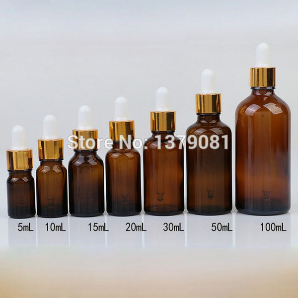 5ml,10ml,15ml,20ml,30ml,50ml,100ml Amber Mini Glass Bottles with Dropper White Rubber DIY Sample Vial Essential Oil Bottle