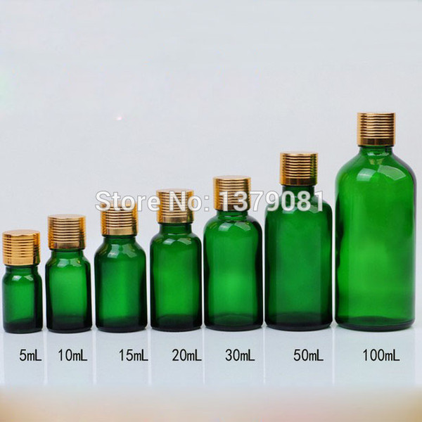 5ml,10ml,15ml,20ml,30ml,50ml,100ml Green Glass Bottle With Gold Screw Cap,Essential Oil Bottle DIY Sample Vial Free shipping