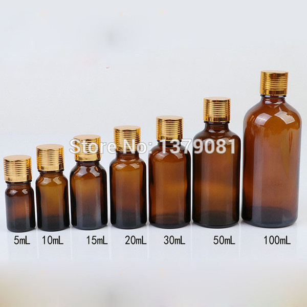 5ml,10ml,15ml,20ml,30ml,50ml,100ml Amber Glass Bottle With Gold Screw Cap,Essential Oil Bottle DIY Sample Vial Free shipping