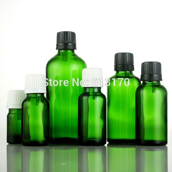 5ml,10ml,15ml,20ml,30ml,50ml,100ml Empty Glass Bottles Green Vials With White,Black Tamperproof Cap Essential Oil Bottles