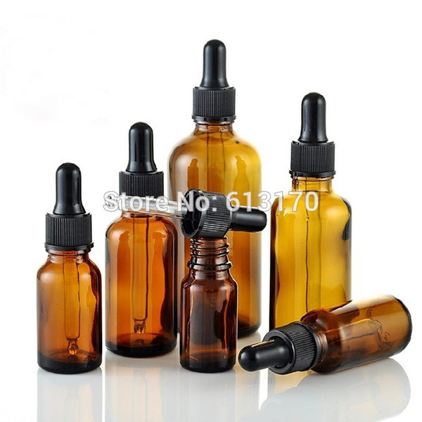 New arrival 5ml,10ml,15ml,20ml,30ml,50ml,100ml Amber Glass bottles With Dropper,Empty Essential Oil Glass Vials White rubber