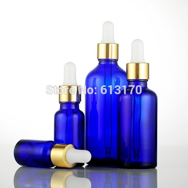 New arrival 10ml,15ml,20ml,30ml,50ml,100ml Blue Glass bottles With Dropper,Empty Essential Oil Glass Vials White rubber