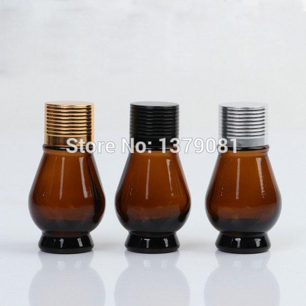 10ml Amber Glass Bottle With Screw Cap,Gold Silver,Black Lid Essential Oil Bottle Calabash Shape DIY Sample Vial Free shipping