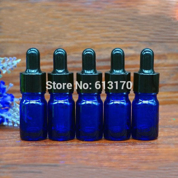 New arrival 5ml Blue Glass Dropper bottle,5cc Empty Essential Oil bottle Small sample Vials Black rubber