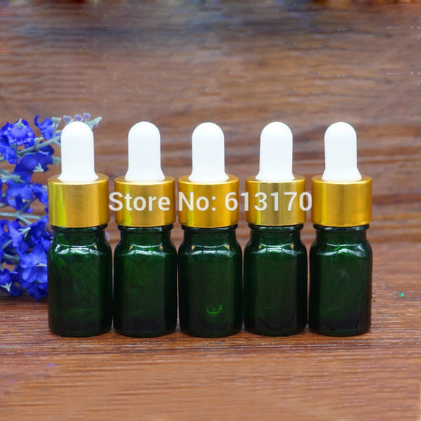 New arrival 5ml Green Glass Dropper bottles,5cc Empty Essential Oil bottle Small sample Vials With White rubber Gold Rings