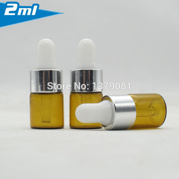 2ML Amber Mini Glass Bottle,2CC Dropper Bottle Sample Vial Essential Oil Bottle With Silver Rim Free shipping