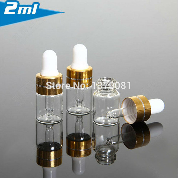 2ML Clear Mini Glass Bottles,2CC Dropper Bottle Sample Vial Essential Oil Bottle With Gold Rim Free shipping