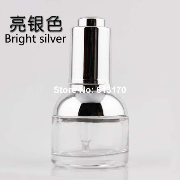 50/lot 30ml 1OZ Empty dropper bottles Clear essential oil bottle glass press droppers vials with Silver shoulder