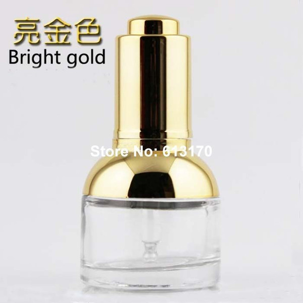 wholesale 50/lot 30ml 1OZ Empty dropper bottles Clear essential oil bottle glass press droppers vials with Gold shoulder