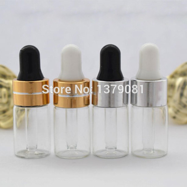 3ML Clear Mini Glass Bottles,3CC Transparent Dropper Bottle Sample Vial Essential Oil Bottle With Gold,Silver Rim Free shipping