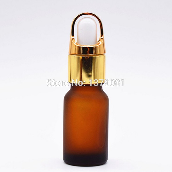 10ML Frosted Amber Glass Bottles With Dropper Mini Sample Vial Empty Essential Oil Bottle Gold,Silver,White Rubber Free shipping