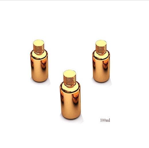 Free shipping 100ml/cc 3.33OZ High Grade gold plated Capsule glass bottle empty diy pill vials screw lid essentical oil bottle