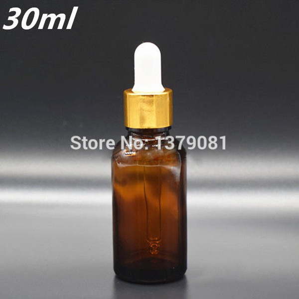 30ML Amber Glass Bottle With Dropper Brown 1OZ Empty Bottles Withe Gold Rim Mini Sample Vials Essential Oil Bottle Free shipping