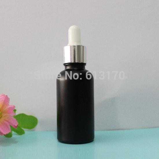 Wholesale 30ml Black Glass Dropper Bottles,Silver Collar,1OZ Empty Essential Oil bottles, White Rubber ,Small sampling Vails