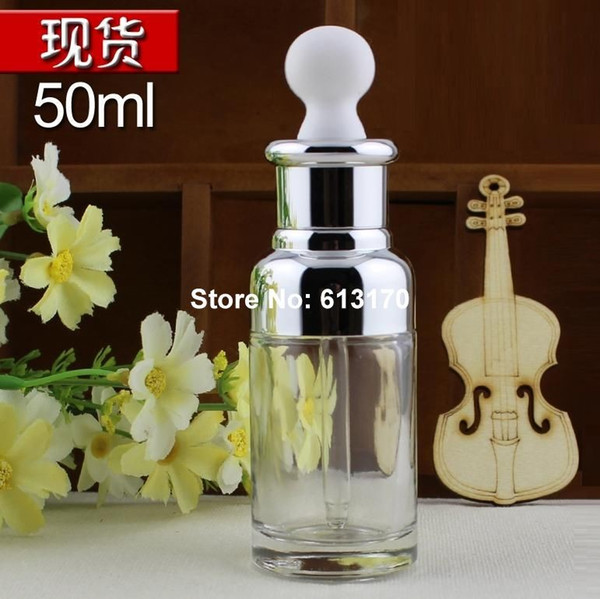 50ML Pipette Dropper bottles Empty Clear Glass Essential Oil vials with Silver collar Cosmetic refill packing Bottles