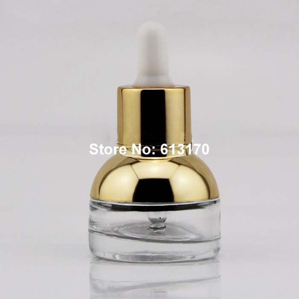 wholesale 50/lot 20ml 1OZ Empty dropper bottles Clear essential oil bottle glass press droppers vials with Gold shoulder