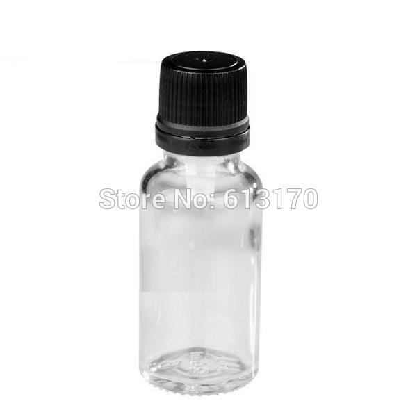 20ML Clear Glass bottles Black screw Tamper Proof cap Empty Essential Oil Bottle Juice Serum container 20CC small Sample Vials