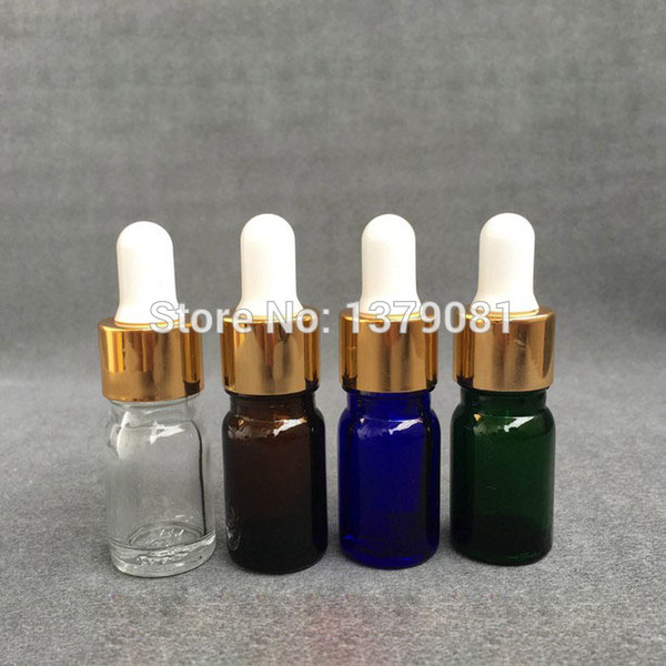 20ML Clear Glass Bottles With Dropper Blue Mini Sample Vial Essential Oil Bottle Gold Collar,White Rubber Free shipping