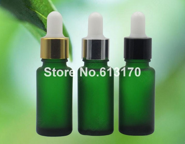 Wholesale 15ML 1/2OZ Frosted Green Glass Bottles With Dropper Alumium Collar Cap Empty Essential Oil Bottles