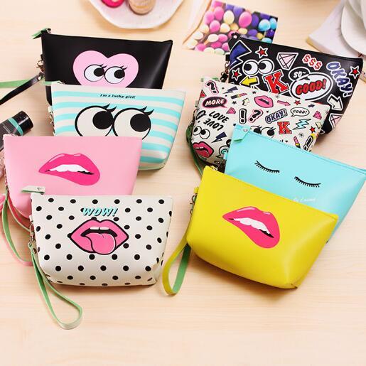 Women Cosmetic makeup Bags lips wow Retro Dot Beauty Case Makeup bag Set Cosmetic Tool Storage Toiletry Bag 8 colors