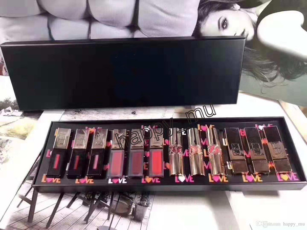 Newest Famous brands! Round tube lipstick square tube lipstick matte lip glaze mirror lip glaze 12 color Lipstick Set