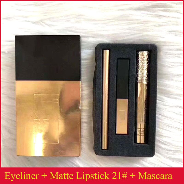 2019 Famous Makeup Set 3 in 1 Make Up 21# matte Lipstick Eyeliner Mascara make up Cosmetic Kit lip makeup eye makeup
