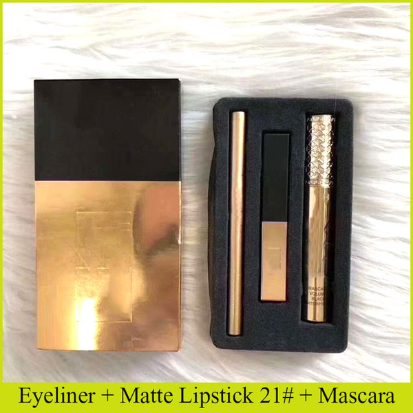 Famous Makeup Set 3 in 1 Make Up 21# matte Lipstick Eyeliner Mascara make up Cosmetic Kit lip makeup eye makeup