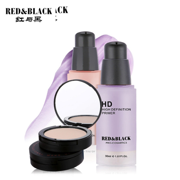 Red&Black Makeup Tool Kit 2PCS Cosmetics Including HD High definition Primer Velvet Dual Finish Dry-Wet cream face cosmetic set