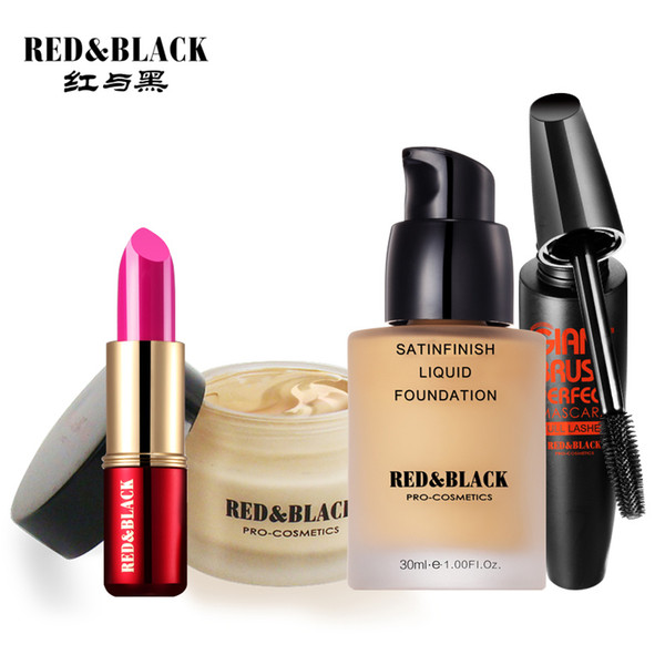 Red&Black 4Pcs Makeup Set Concealer Liquid Foundation cream Black Charming Mascara face Sexy lipstick makeup cosmetic