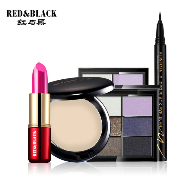Red&Black 4Pcs Makeup Set Concealer Foundation cream Black eyeliner 6colors eyeshadow lipstick makeup cosmetic kit